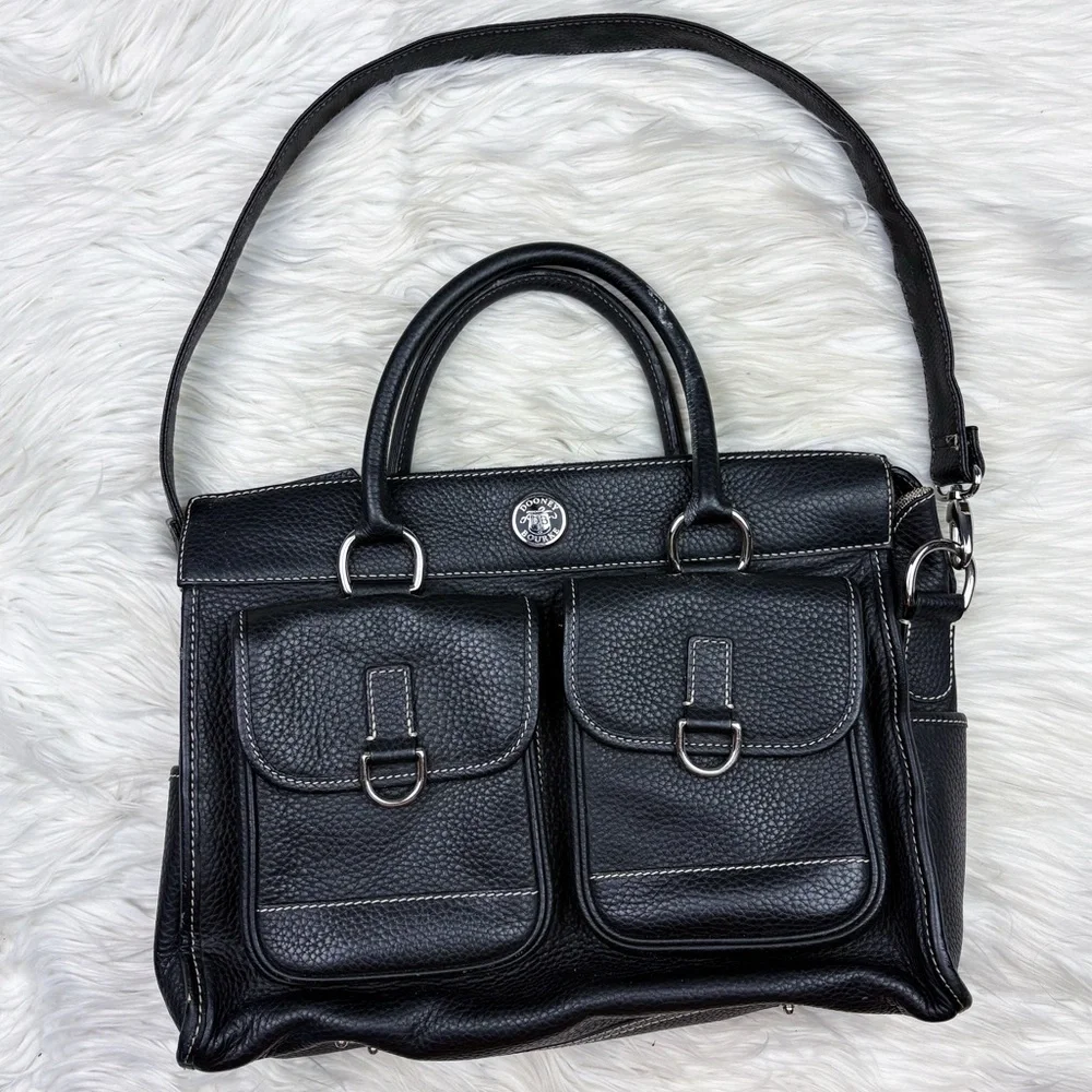 Dooney & Bourke Pebbled Leather Double Front Pocket Satchel Crossbody Bag Black